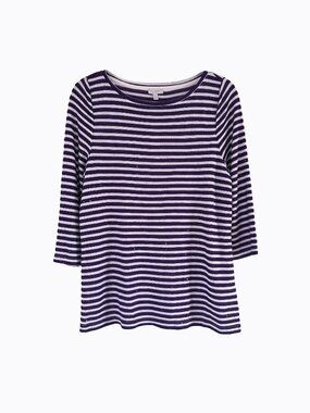 Talbots Striped Sequin Tee PL Aurora Violet Purple White Bateau 3/4 Sleeve Chic